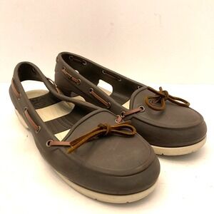 Crocs Boat Shoes Womens 9 Brown Beach Line Deck Slip On Loafer Flat Preppy